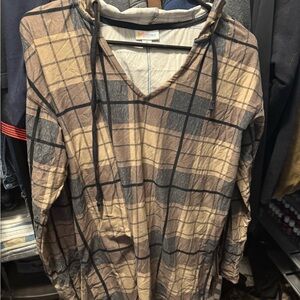 LuLaRoe Plaid Hooded Long Sleeve Top